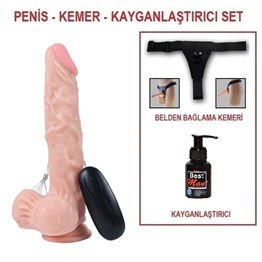 21 cm Belden Bağlamalı Titreşimli Realistik Dildo Penis Set
